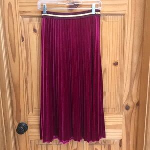 NWT Anthropologie Maeve Pleated Velvet Midi maxi Skirt bright pink